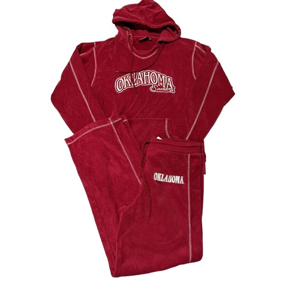 Red Oak Tops - Red Oak Oklahoma Sooners Velour Tracksuit Set Crimson Red Hoodie Pants Medium S1